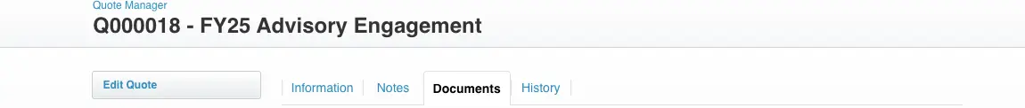 The Xero Practice Manager quote tab strip showing Information, Notes, Documents and History, with the XTK Documents tab selected